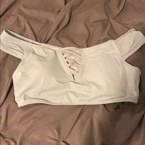 light blue off the shoulder bikini top